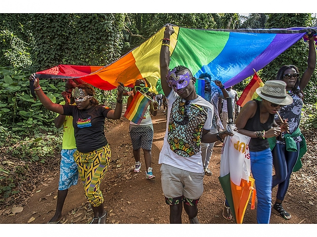 Des militants organisent la Gay Pride, un an après que le Conseil constitutionnel ougandais a cassé la loi condamnant les homosexuels à la prison à vie, en 2015. Cette année, sous la pression du ministre de l’Ethique, elle a été annulée.
